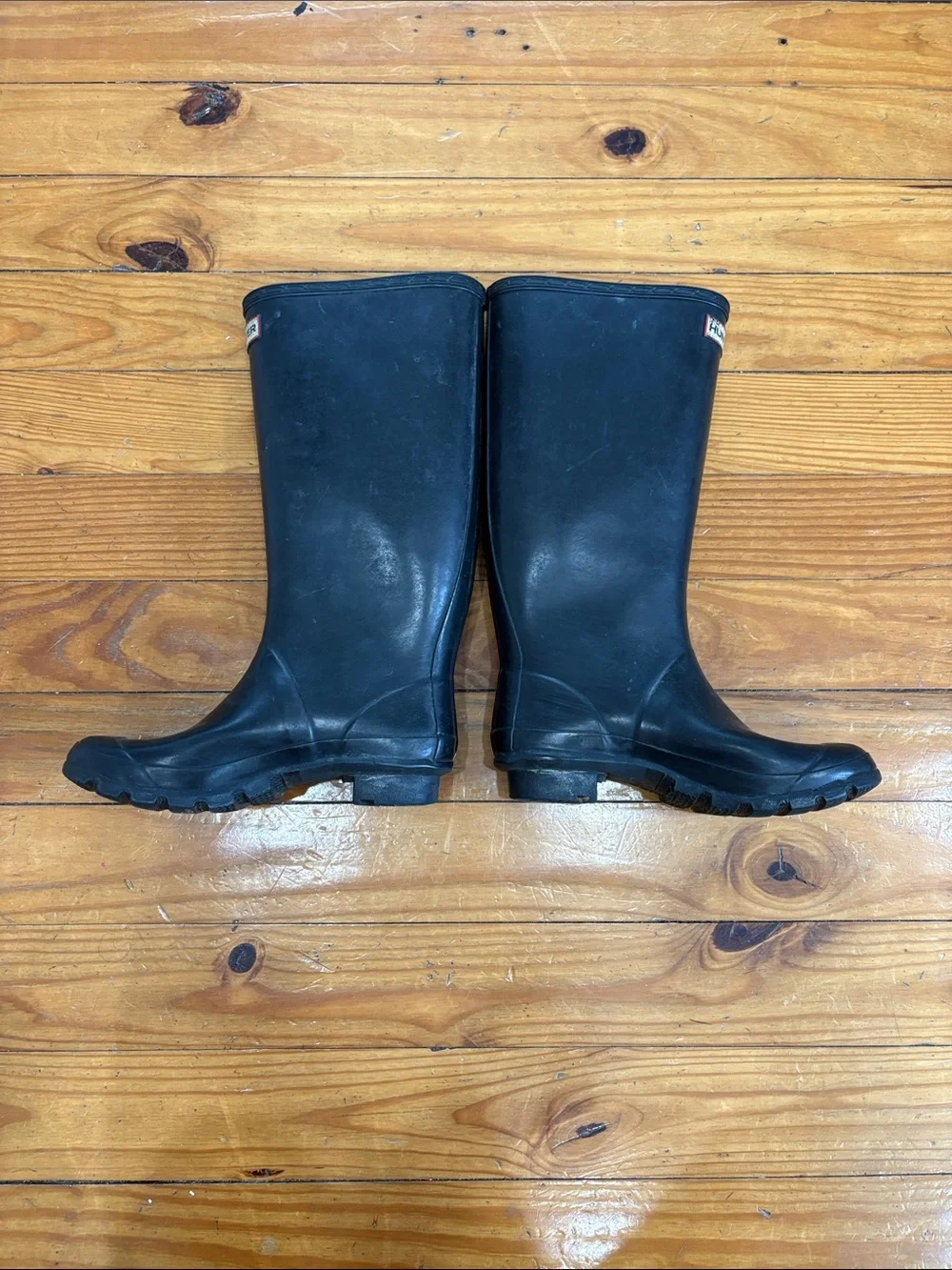 Hunter Black Tall Rubber Rain Boots with Signature Logo